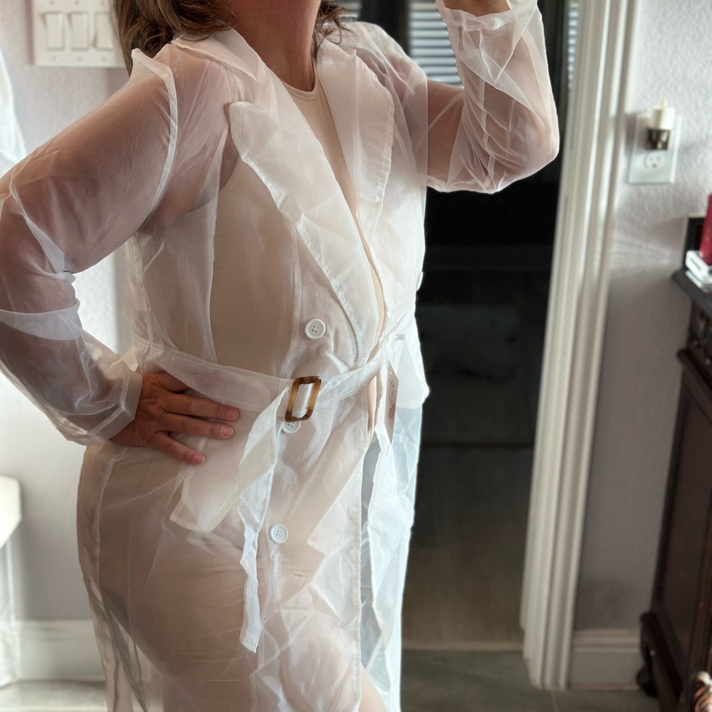 Power-Mesh Dress in Nude and White Organza Trench NWT SZ xl